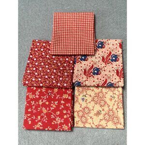 Vintage Style Cotton Quilting Fabric Squares 9x11 Inches Floral & Gingham Red &